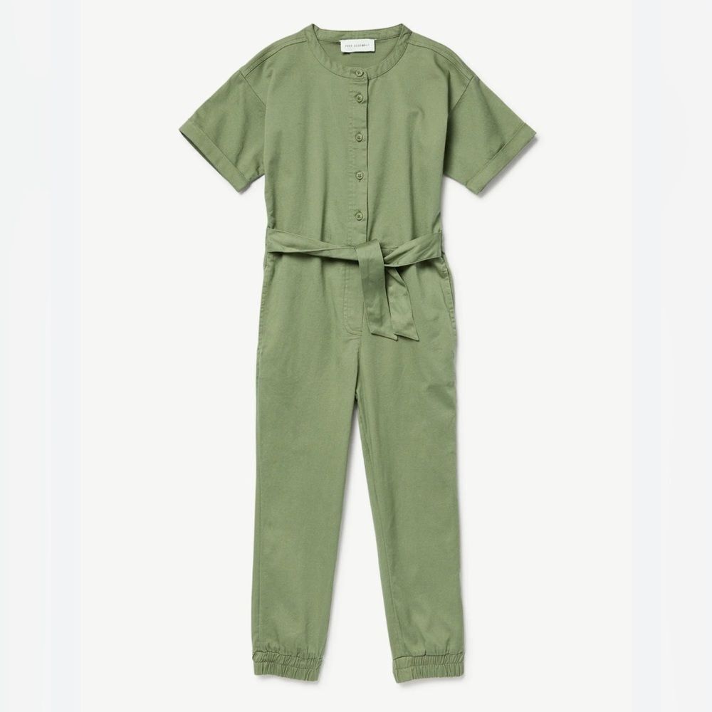 Free Assembly Button Jogger Jumpsuit Belted Sz XL Girls Army Green